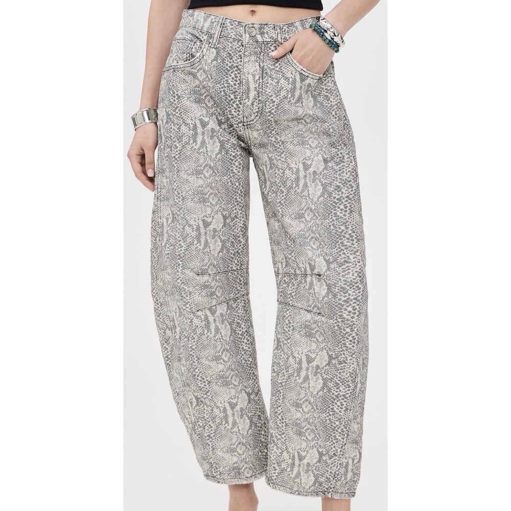 We The Free Free People Good Luck Mid-Rise Barrel Denim Jeans In Snake Combo 26
